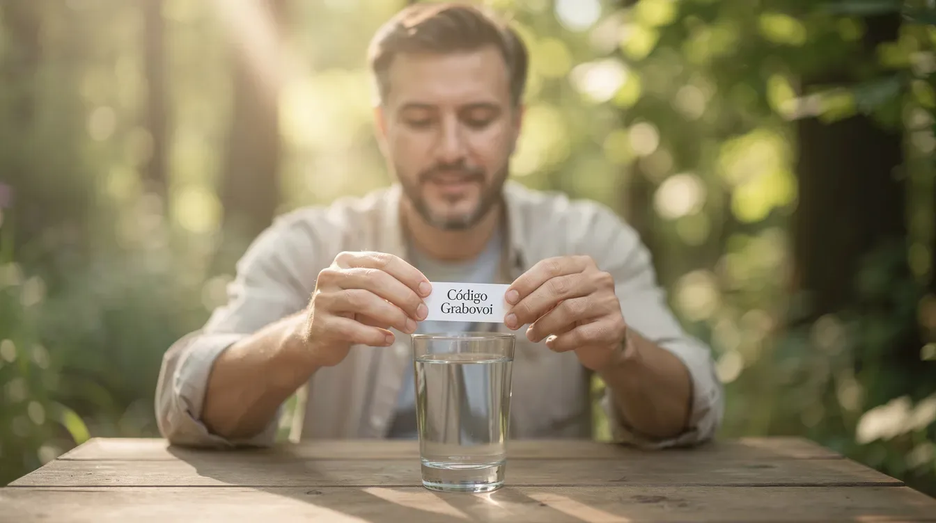 Códigos Grabovoi: un código escrito en papel sobre un vaso de agua para enfocar la intención
